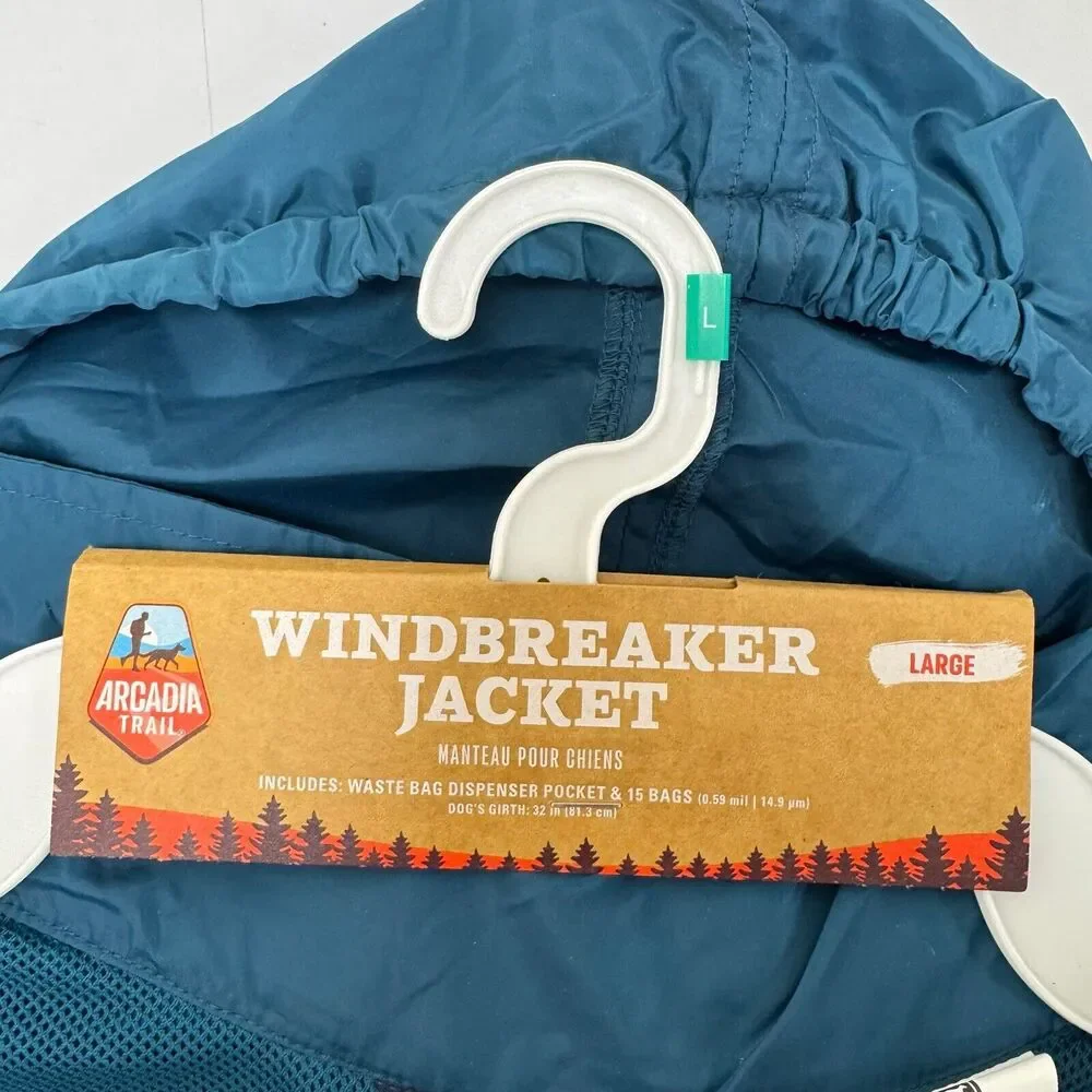 Arcadia Trail Dog Navy Colorblock Windbreaker Jacket Packable‎ Hood Poop Bag NWT